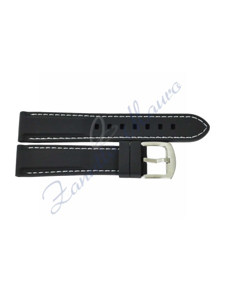Cinturino JD003 in silicone ansa mm 22 colore nero con cuciture bianche