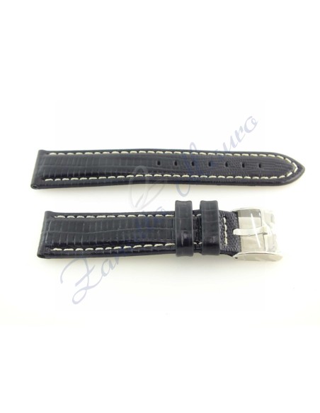 Cinturino JP028 stampa lucertola nero con cuciture bianche ansa 20