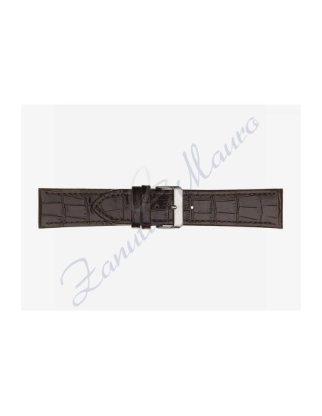 Polished leather strap 643 crocodile print dark brown loop mm 24