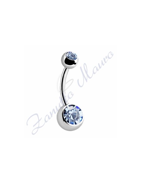 Navel piercing with 2 blue crystals 5/8 mm 10 in 316L steel