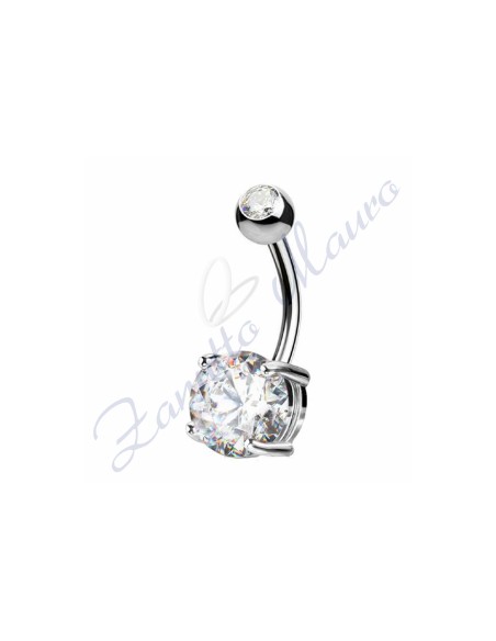 Piercing ombelico cristallo bianco 1.6/8/5 mm 10 in acciaio 316L
