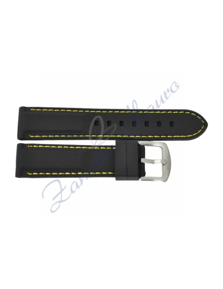 Cinturino JD003 in silicone ansa mm 20 colore nero con cuciture gialle