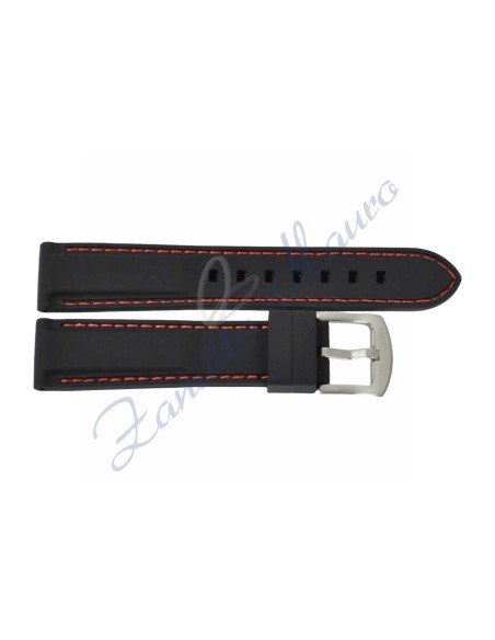 Cinturino JD003 in silicone ansa mm 18 colore nero con cuciture rosse